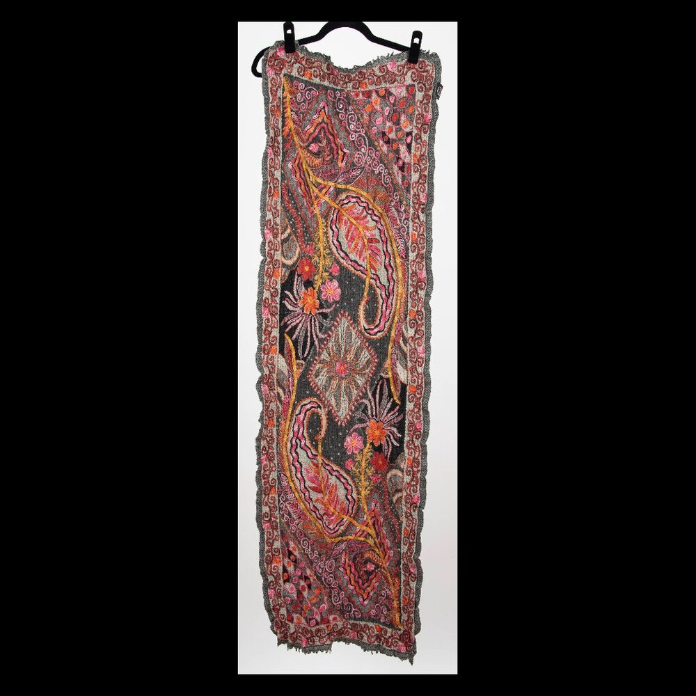 Paisley Stitch Womens 63"x18" Multicolor Floral Jacquard Embroidery Scarf EUC